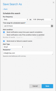Scheduled search configuration